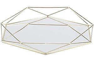 Cafopgrill Vassoio Specchio Oro, Vassoio portaoggetti Gioielli Bagno Specchio Sexangle Portaoggetti Contenitore portaoggetti per Cosmetici in Metallo Oro cosmetico(Oro)
