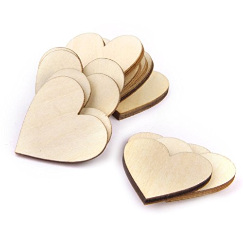 Tinksky Holz Herzen, leere Herzen 40mm Holz Scheiben Scheiben – 50stk (Holz Farbe) - 3