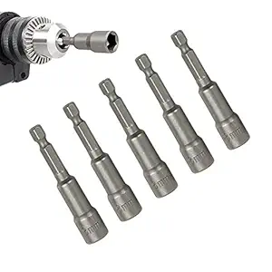 uptodateproducts 5Pcs 8mm Silver Magnetic Hex Socket Tech Screw Driver Tek Bit Drill Nut Setter Roofing Cladding Set Bits Sets Hand Tool Parts