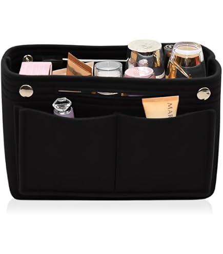 Swetfela 2 Pezzi Organizzatore per Borse,30x17x16 Cm Organizzatore per Borse in Feltro a Più Scomparti,Organizzatore per Borse Rimovibile di Grande Capacità con Portachiavi,Nero + Beige