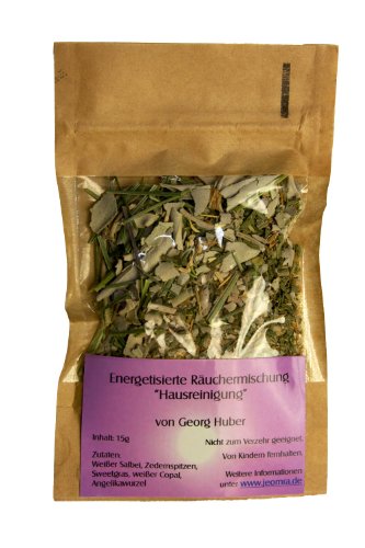 Hochwertige Räuchermischung „Energetische Hausreinigung“ von Georg Huber – Zum Ausräuchern von Haus/Wohnungen – teilweise von Indianern geerntet – mit Weißem Salbei, Sweetgrass, Zedernspitzen, weißem Copal und Angelikawurzel – Inhalt: 15g - 2
