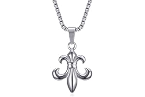 BOBIJOO Jewelry - Discret Pendentif Doré Fleur de Lys Patriote templier Chevalier Acier Argent Chaîne