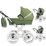 LIEFERUMFANG FRIEDRICH HUGO  NATURELINE UNI: X-Frame Stahlgestell mit Twist System wählbar in Creme oder Chrom, Babywanne mit Sonnen- & Fußverdeck, Innenausstattung aus 100% BIO ORGANIC Baumwolle, KOKOS Matratze, Sportsitz mit Sonnen- & Fußverdeck aus Bio Baumwolle & Leinen, 5-Punkt Sicherheitsgurt, Autositz ECE R 44/04 mit Gurtpolstern und Sitzverkleinerer aus BIO ORGANIC Baumwolle & LEINEN,Wickeltasche, Regenhaube, Moskitonetz, Adapter für den Autositz