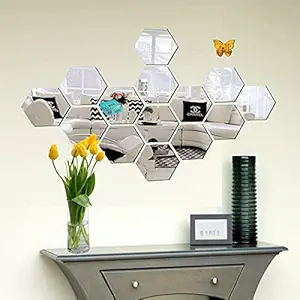 Look Decor 14 Hexagon Silver with 10 Butterfly Golden (B07952FPCG) 3D Acrylic Mirror Wall Sticker Decoration for Kids Room/Living Room/Bedroom/Office/Home Wall.