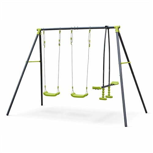 Alice's Garden - Balançoire 3 agrès - Tramontane - Portique avec 2 balançoires et 1 Face à Face, balancoire 195cm de Hauteur