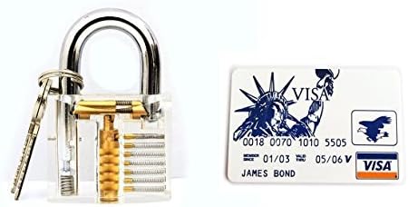 Bullkeys Transparent Padlocks With James Bond on the Credit Card with 5 Pcs Hardware Combination for Training Practice