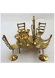 Falguni Handicraft Brass Metal Dining Table Chairs Raja Maharaja Jali Set Miniature for Showpiece/Kids/Toys