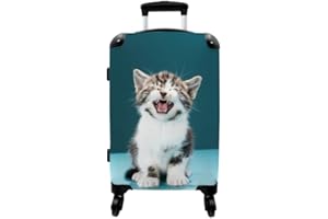 NoBoringSuitcases.com® Children's Luggage Kids Suitcase on Wheels - Large Hard Shell Trolley 26-28 inch - Cute Kitten - 23kg