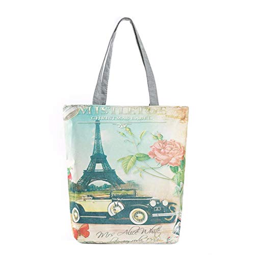 Preisvergleich Produktbild Felicove Damen Schultertasche, Paris Tower Canvas Tragetaschen Lässig Strandtaschen Frauen Einkaufstasche Handtaschen