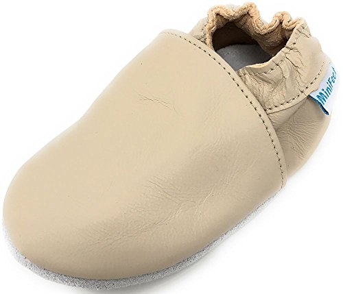 MiniFeet Premium Soft Leather Baby Shoes, Plain Beige 6-12 Months