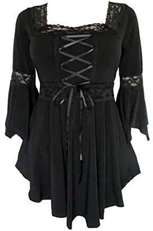 Womens Sexy Blouse Casual - Gothic Shirts Square Neck Tshirt Trumpet Sleeves Tops Hoodies Plus Size Daily Party Black Dark Blue M-6XL Highdas