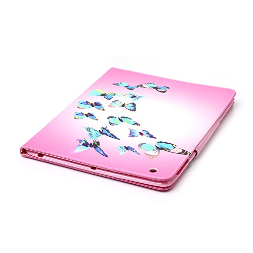 iPad 2 iPad 3 iPad 4 Hülle, Deenor Bunt Painting und Stilvoll Brieftasche Tasche PU Leder Flip Protective Stand Tasche Schutzhülle Hülle für Apple iPad 2 iPad 3 iPad 4 Generation.[Blue Butterflies] - 5