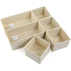 NEWSTYLE Organiseurs de Tiroir,Lot de 6 Boîte de Rangement Pliable Non-tissé pour Chaussettes, sous-Vêtements, Soutiens-Gorge, Cravates, Foulards (Beige)