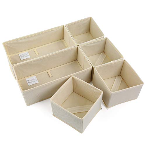 NEWSTYLE Organiseurs de Tiroir,Lot de 6 Boîte de Rangement Pliable Non-tissé pour Chaussettes, sous-Vêtements, Soutiens-Gorge, Cravates, Foulards (Beige)