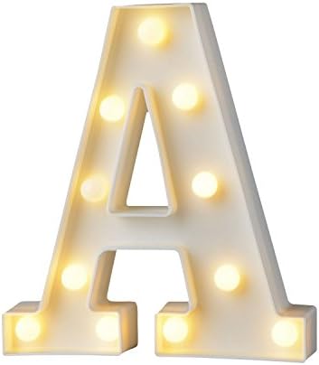 Emsmil Alphabet Lights up Letters LED Sign Lamp Battery Operated Plastic Decoration for Christmas Party Engagements Wedding Anniversaries Bar Wall Warm White A