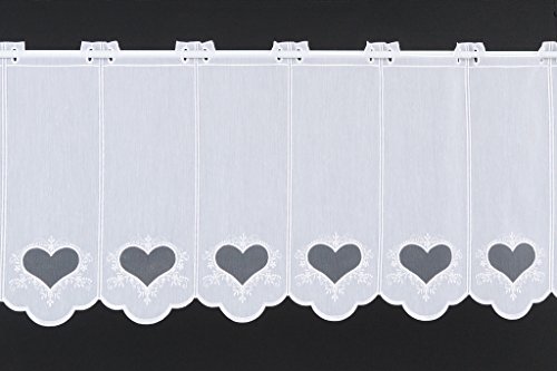 Scheibengardine bestickt mit Herz 45 cm hoch | Breite der Gardine durch gekaufte Menge in 15,5 cm Schritten wählbar | Farbe: weiß - 5