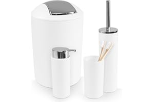 ‎WENKO DIE BESSERE IDEE WENKO Calvo Badezimmer Zubehör Set 4-teilig Seifenspender Zahnputzbecher WC-Bürste Toilettenbürste WC-Garnitur Kosmetikeimer Badgarnitur Weiß