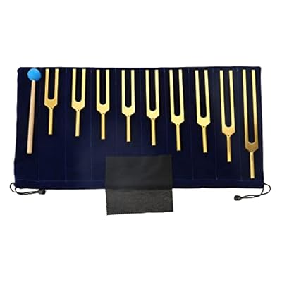 Dreld 9 Solfeggio Tuning Forks Kit, Healing Forks With Silicone Hammer And Bag For Dna Repair Healing, Sound Therapy, Perfect Healing, Musical Instrument, Balancing, Healers (golden)