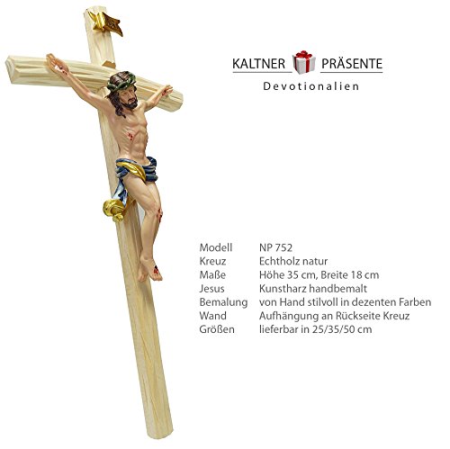 Kaltner Präsente Geschenkidee – Wandkreuz Kruzifix mit Jesus Christus Figur auf Kreuz aus Holz 35 cm von Hand bemalt - 2