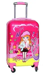 Ds PARADISE 16 Inches Polycarbonate Pink Cartoon Print Doll Girl Suitcase Trolley Luggage Bag for Girls and Boys
