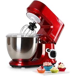 Klarstein Carina Rossa Red Edition - Robot de cuisine, mélangeur, pétrin, 800 W, 4L, mélangeur planétaire, 6 vitesses, bol en acier inoxydable, protection anti-éclaboussures, rouge