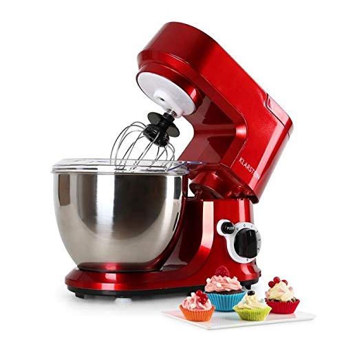 Klarstein Carina Rossa Red Edition - Robot de cuisine, mélangeur, pétrin, 800 W, 4L, mélangeur planétaire, 6 vitesses, bol en acier inoxydable, protection anti-éclaboussures, rouge