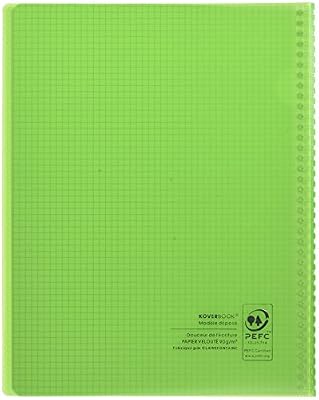 Clairefontaine 386601C - Un cahier à spirale Koverbook 160 pages 24x32 cm 90g petits carreaux, couverture polypro enveloppante transparente couleur aléatoire