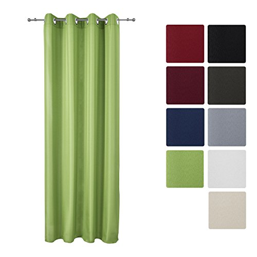 Beautissu® Blickdichter Ösen-Vorhang Amelie - 140x175 cm Grün Uni - Dekorative Gardine Ösenschal Fenster-Schal