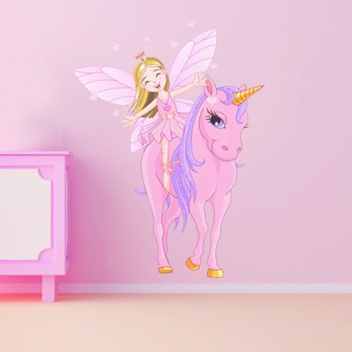 Girls decorations for bedrooms Wall Sticker Fairy on Unicorn - 78 cm (H) X 58 cm (W)