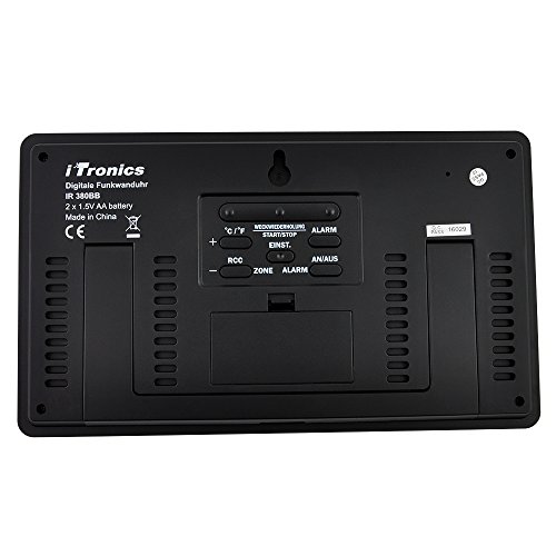 iTronics Digitale Funkwanduhr Tischuhr mit Temperaturanzeige & Countdown-Timer, Schwarz - 5