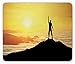Produktbild WYICPLO Extreme Sports Mouse Pad, Man Silhouette on Mountain Climbing Sports Active Life Theme Over Clouds, Standard Size Rectangle Non-Slip Rubber Mousepad, Yellow Black