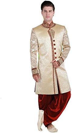 Fashions Biz Jute Fabric Cream Color Sherwani 84121