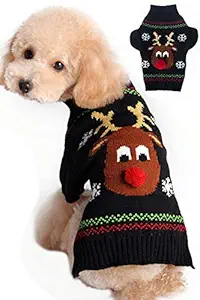 BOBIBI Dog Sweater for Christmas Cartoon Reindeer Pet Cat Winter Knitwear Warm Clothes XS