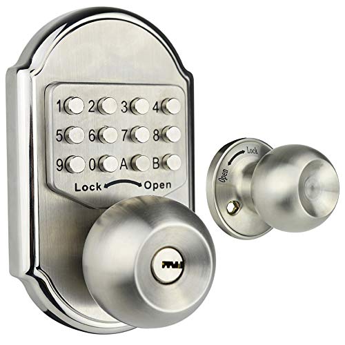 Elemake Cerradura de puerta de entrada sin llave, teclado mecánico de