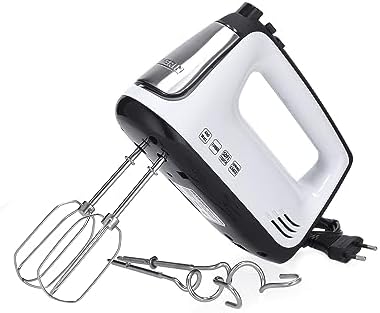 SEVERIN HM 3830 Sbattitore elettrico potente con accessori in acciaio inox 400 W, Sbattitore con cavo a spirale e 5 velocità, Sbattitore cucina con funzione turbo, Argento/bianco
