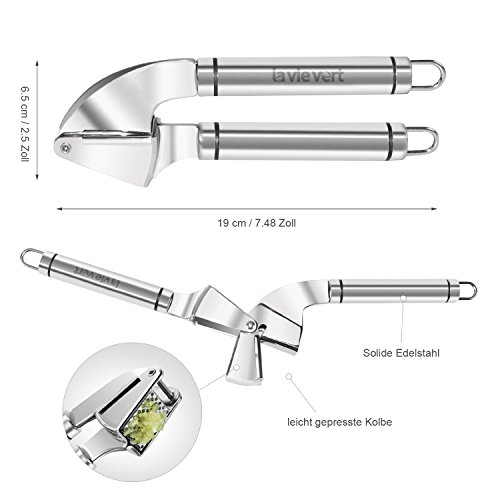 Lavievert Knoblauchpresse für ungeschälte Knoblauchzehen,aus Edelstahl(beschenkt mit Reinigungsbürstchen)( 1er Packung) - 2