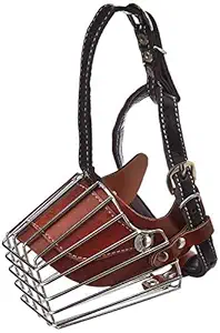 PSK PET MART Iron Cage Style Dog Basket Wire Muzzle with Adjustable Leather Strap (Medium)