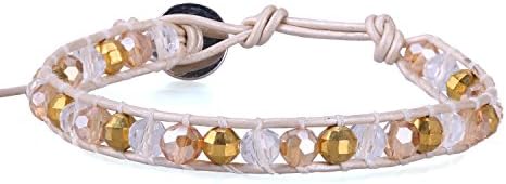Gold&amp;Clear Rainstone Beaded Single Wrap Bracelet Handmade Hand Chain