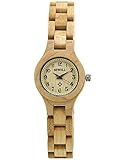 Alienwork Damen-Armbanduhr Quarz gelb mit Holz-Armband Holzuhr Natur-Holz