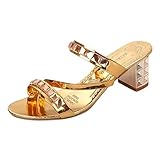 FeiBeauty Frühling Sommer Damenmode Roma Bling Kristall High Heel Slipper Sandalen Damen Böhmen Schuhe Sexy Sandalen mit Pailletten Gold Silber 35-41