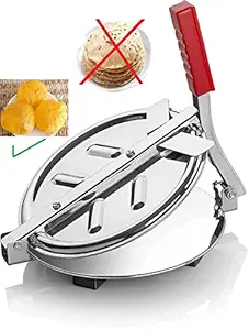 GREAT ENTERPRISE Manual Stainless Steel Puri Maker Press Machine with PRE Fitted Handle, Large for Kitchen Nearly 6 inches Working Diameter. It is Not a roti or chapati Maker, Pls More Pressure