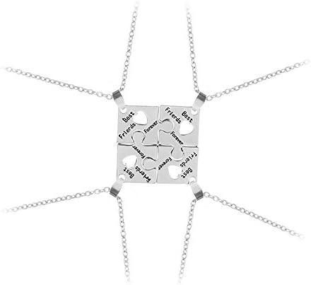 Elegant Rose Sets of 4 Alloy Friendship Necklaces Best Friends Forever with Heart Pattern Creative Necklace Gift for Friends Girls