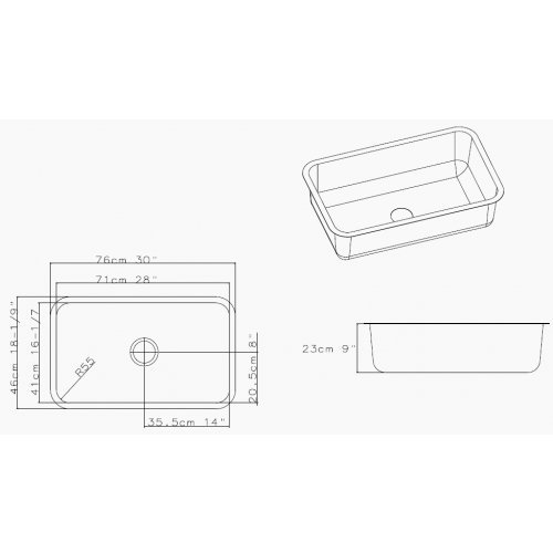 Edelstahl Unterbauspüle I Küchenspüle / Spülbecken MIZZO Sino 760 I Edelstahlspüle/ spüle 760mm x 460mm. - 2