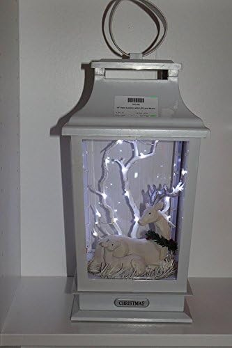 Christmas Decoration - Beautiful White Light up Musical Lantern with Reindeer/Deer Mother and Fawn - Warm or Cool White