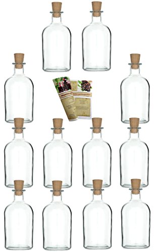 gouveo leere Glasflaschen "Apotheker" 100 ml incl. Korken zum selbst Abfüllen Likörflasche Schnapsflasche … (12er Set, Spitzkorken)