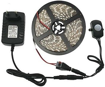 Automatic PIR Motion Sensor Switch LED Strip Set DC12V 5M SMD5050 LED Under Bed Light Bedroom Night Lights White/Warm White3APower Supply (EU/AU/UK/UK , warm white