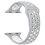 Gersymi, cinturino per Apple Watch, 42-38 mm, cinturino di ricambio sportivo in silicone, regolabile con fibbia e a sgancio rapido, per Apple Watch e iWatch serie 1/2 Edition, Silver+white