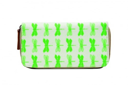Pink Lining Wallet - Green Dragonflies