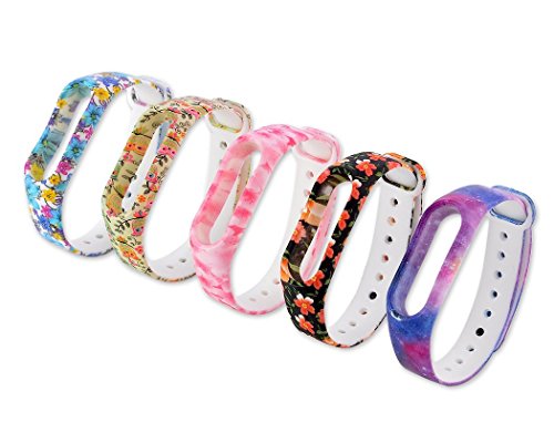 Fit-power Colorida banda reloj de reemplazo para Xiaomi Mi banda 2 bandas de accesorios inteligentes pulsera(No Tracker) (Pack of 5-type C)