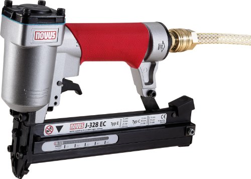 Novus Drucklufttacker J - 328 air power, professioneller Drucklufttacker mit Leichtmetallgehäuse, verarbeitet Schmalrückenklammern bis 28 mm Länge und Nägel bis 30 mm Länge, ideal für Vertäfelungsarbeiten, 032-0034